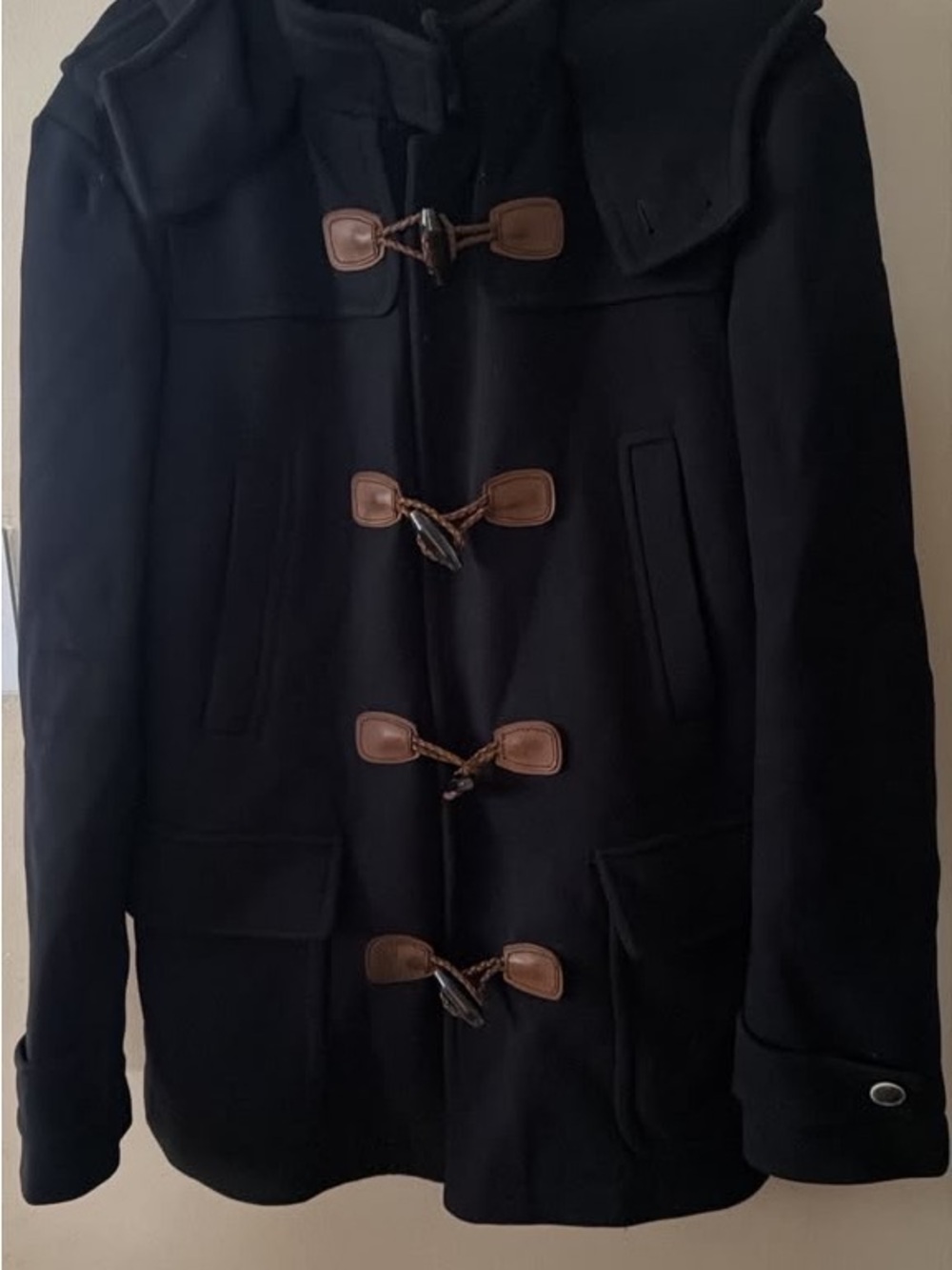 Hugo Boss Black Pea Coat with Brown Toggle Details